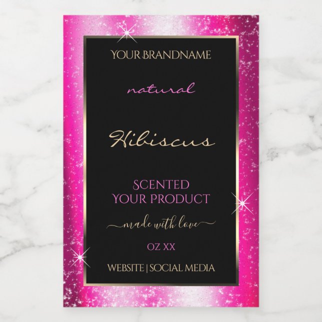 Nobly Hot Pink Sparkle Glitter Frame Product Label (Single Label)