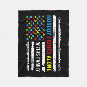 Nobody Fight Alone American Flag Puzzle Autism Awa Fleece Blanket