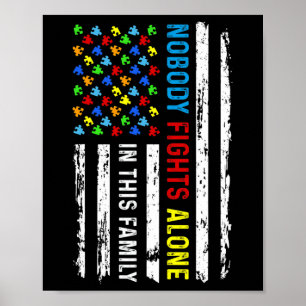 Nobody Fight Alone American Flag Puzzle Autism Awa Poster