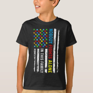 Nobody Fight Alone American Flag Puzzle Autism Awa T-Shirt