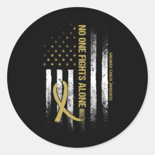 Nobody Fights Alone Flag Ribbon Childhood Cancer A Classic Round Sticker