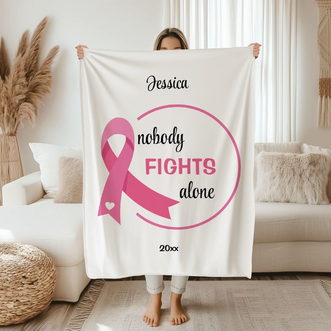 Nobody Fights Alone Pink Ribbon Fleece Blanket (Creator Uploaded)