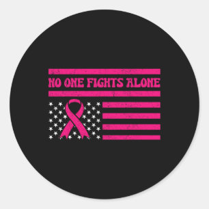 Nobody Fights Breast Cancer Alone American Flag Pi Classic Round Sticker