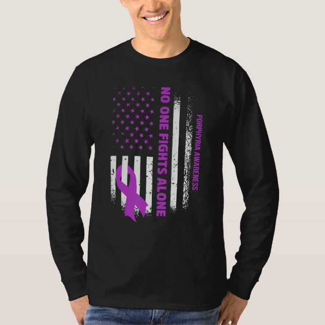 Nobody Fights Porphyria Alone USA Flag Purple Ribb T-Shirt (Front)
