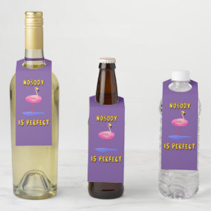 Nobody is perfect - flamingo with swimming ring bottle tag