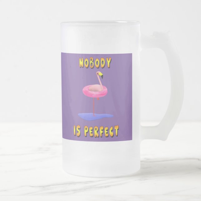 Nobody is perfect - flamingo with swimming ring frosted glass beer mug (Right)