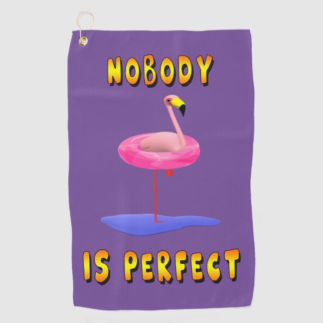 Nobody is perfect - flamingo with swimming ring golf towel (Front)