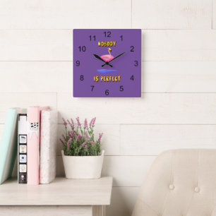 Nobody is perfect - flamingo with swimming ring square wall clock