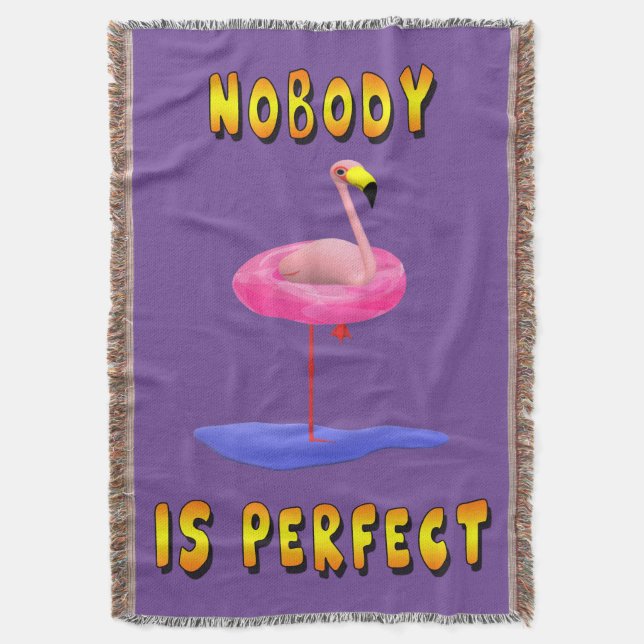 Nobody is perfect - flamingo with swimming ring throw blanket (Front Vertical)