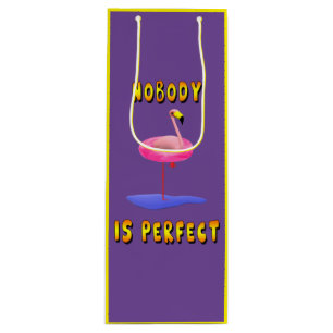 Nobody is perfect - flamingo with swimming ring wine gift bag
