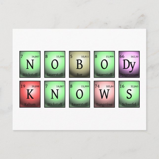 nobody knows in chemical elements postcard (Front)
