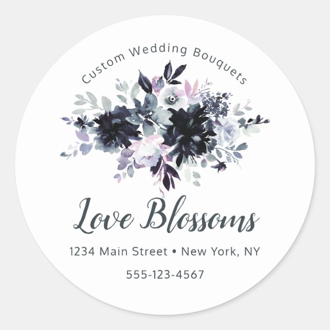 Nocturnal Floral Custom Text Business Logo Classic Round Sticker (Front)