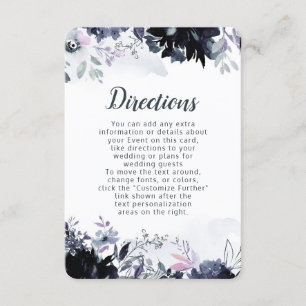Nocturnal Floral Dusty Blue Wedding Directions Enclosure Card