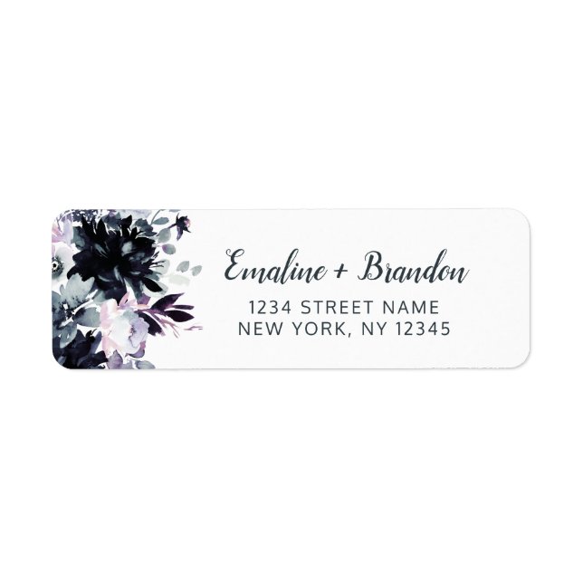 Nocturnal Floral Dusty Blue Wedding Return Address (Front)