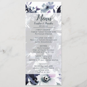 Nocturnal Floral Navy Blue Chic Watercolor Dinner Menu