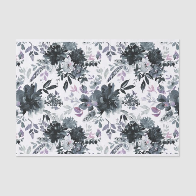 Nocturnal Floral Navy Blue Flower Bouquets Wedding Tissue Paper (Front)