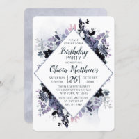 Nocturnal Floral Navy Blue & Grey Birthday Party
