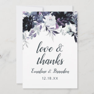 Nocturnal Floral Navy Blue Wedding Love and Thanks Thank You Card