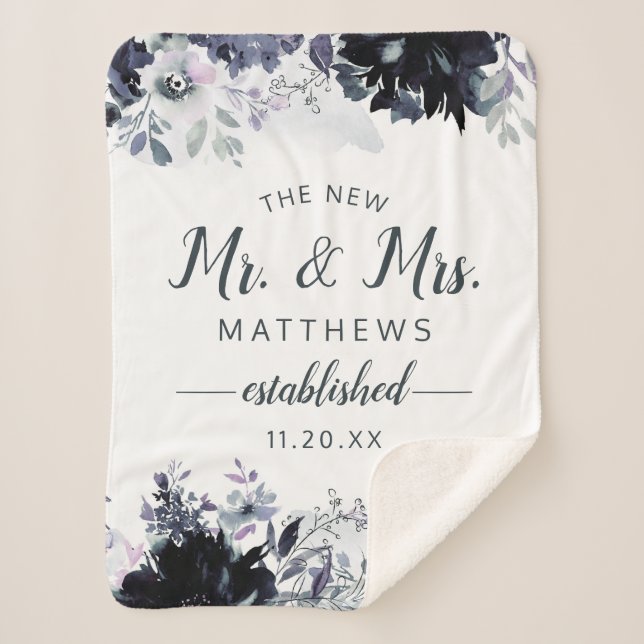 Nocturnal Floral Thew New Mr. & Mrs. Newlywed Sherpa Blanket (Front)