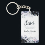 Nocturnal Floral To the Sister Quote Key Ring<br><div class="desc">Nocturnal Floral Watercolor Lush Flower Design with Hand Painted Stems, Vines, Leaves, Foliage, Watercolor Paint Brush Strokes. Colourful Navy blue, Dusty blue, Dark almost Black Grey, and hints of Mauve pink. With Hand Drawn Line elements, Swirly Chic Hand Lettered Brush Script Fonts and Elegant Floral Top Border - Sister Heartfelt...</div>