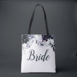 Nocturnal Floral Watercolor Elegant Bride Tote Bag<br><div class="desc">Nocturnal Floral Watercolor Lush Flower Design with Hand Painted Stems, Vines, Leaves, Foliage, Watercolor Paint Brush Strokes. Colourful Navy blue, Dusty blue, Dark almost Black Grey, and hints of Mauve pink. With Hand Drawn Line elements, Swirly Chic Hand Lettered Brush Script Fonts and Elegant Floral Top Border - Bride Tote...</div>