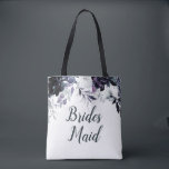 Nocturnal Floral Watercolor Elegant Bridesmaid Tote Bag<br><div class="desc">Nocturnal Floral Watercolor Lush Flower Design with Hand Painted Stems, Vines, Leaves, Foliage, Watercolor Paint Brush Strokes. Colourful Navy blue, Dusty blue, Dark almost Black Grey, and hints of Mauve pink. With Hand Drawn Line elements, Swirly Chic Hand Lettered Brush Script Fonts and Elegant Floral Top Border - Bridesmaid Tote...</div>