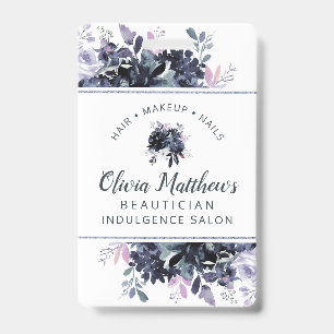 Nocturnal Floral Watercolor Navy Custom Business ID Badge