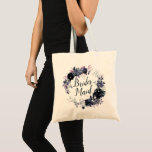 Nocturnal Floral Wreath Elegant Bridesmaid Tote Bag<br><div class="desc">Nocturnal Floral Watercolor Lush Flower Design with Hand Painted Stems, Vines, Leaves, Foliage. Colourful Navy blue, Dusty blue, Dark almost Black Grey, and hints of Mauve pink. With Hand Drawn Line elements, Swirly Chic Hand Lettered Brush Script Fonts and Elegant Floral Wreath - Bridesmaid Tote Bags! ~ Check my shop...</div>