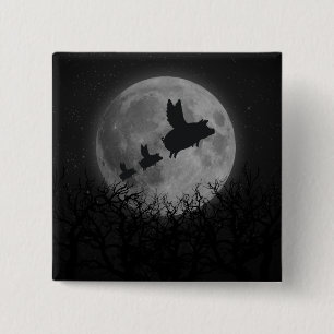 nocturnal flying pig family 15 cm square badge