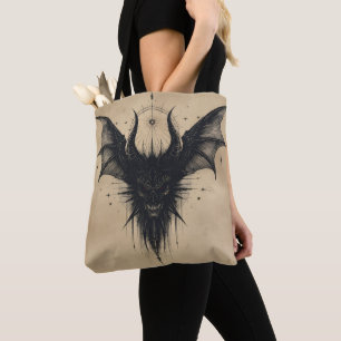 Nocturnal Guardian Tote – Gothic Bat Illustration  Bag