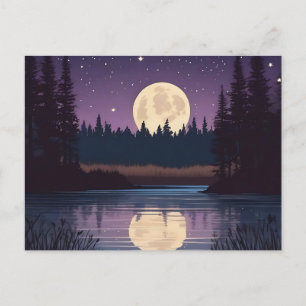 Nocturnal Moonlit Lake Postcard