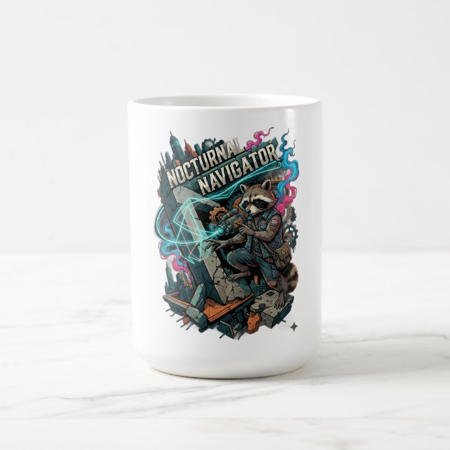 Nocturnal Navigator Racoon Long Sleeve Coffee Mug (Center)