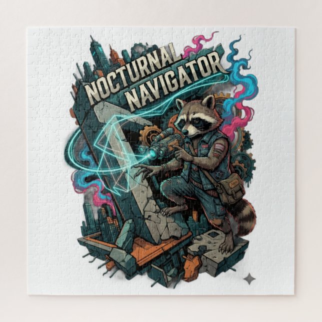 Nocturnal Navigator Racoon Long Sleeve Jigsaw Puzzle (Vertical)