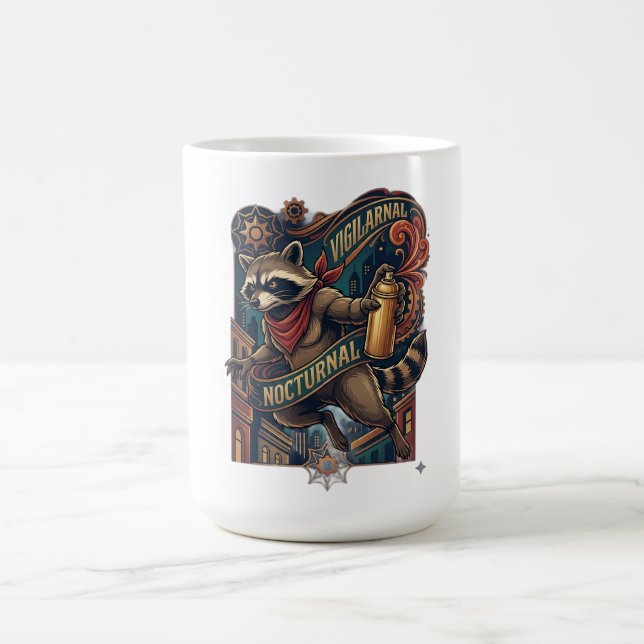 Nocturnal Racoon Long Sleeve Shirt Coffee Mug (Center)