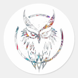 Nocturnal Revenge Abstract Wolfman Owl Logo  Classic Round Sticker
