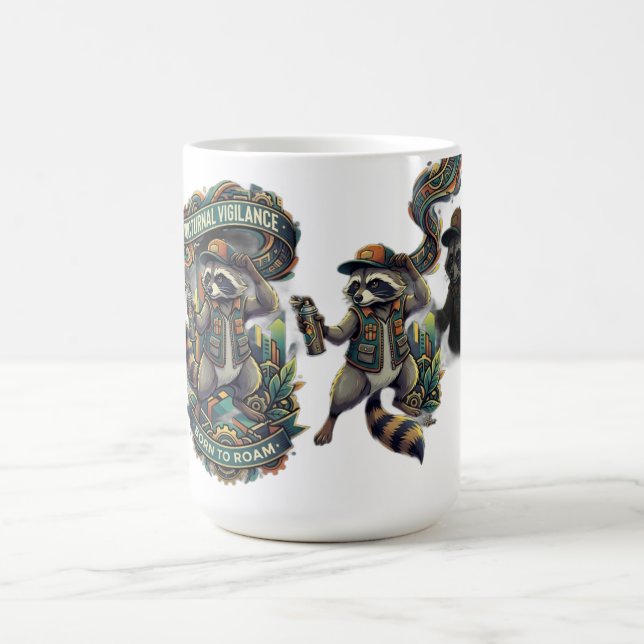 Nocturnal Vigilance Racoon Long Sleeve Coffee Mug (Center)