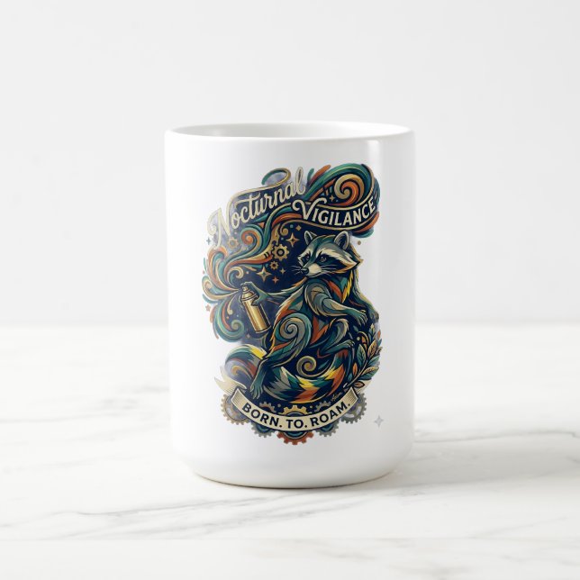 Nocturnal Vigilance Racoon Long Sleeve Coffee Mug (Center)