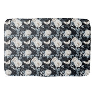 Nocturne Bloom – Bats & Blossoms in Monochrome  Bath Mat