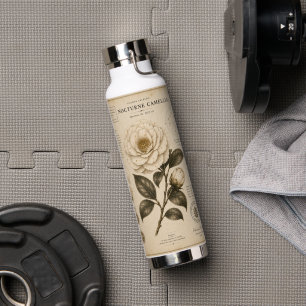 Nocturne Camellia Victorian Botanical Museum Print Water Bottle