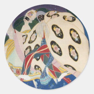 NOCTURNE WITH MASKS / Art Deco Venetian Masquerade Classic Round Sticker