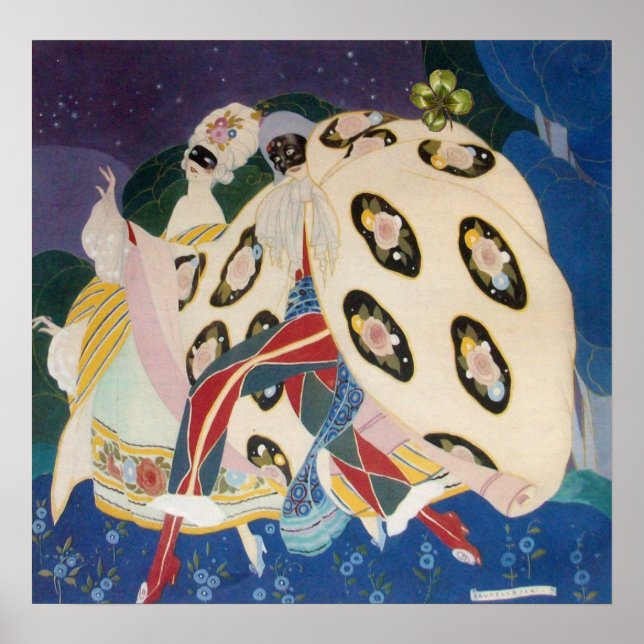 NOCTURNE WITH MASKS / Art Deco Venetian Masquerade Poster (Front)