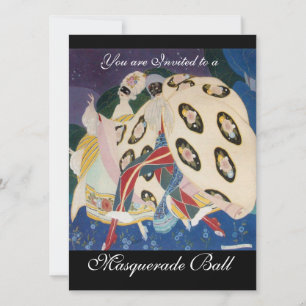 NOCTURNE WITH MASKS ,MARDI GRAS MASQUERADE BALL INVITATION