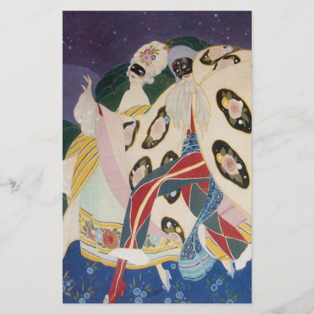 NOCTURNE WITH MASKS / Venetian Masquerade Stationery (Front)