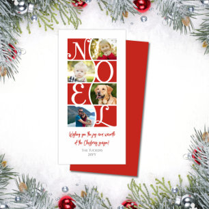 NOEL 4-Photo Red and White Christmas Holiday Card
