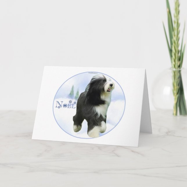 Noel Bearded Collie Holiday Card (Front)