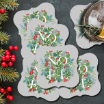 NOEL Berries and Greenery Christmas Paper Coaster<br><div class="desc">The word NOEL among winter leaves and berries on a grey background (or any colour),  these paper coasters are elegant for any holiday Christmas occasion. MATCHING items in our store.</div>