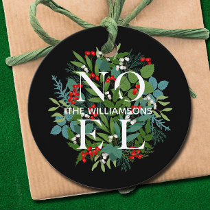 NOEL Berries Greenery Black Holiday Favour Tags