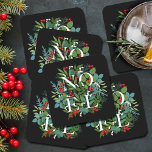 NOEL Berries Greenery Holiday Black Square Paper Coaster<br><div class="desc">The word NOEL among winter leaves and berries on a black background (or any colour),  these paper coasters are elegant for any holiday Christmas occasion. MATCHING items in our store.</div>