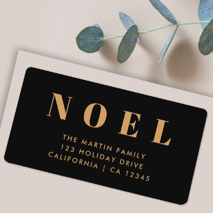 Noel Black and Gold   Christmas Return Address Label