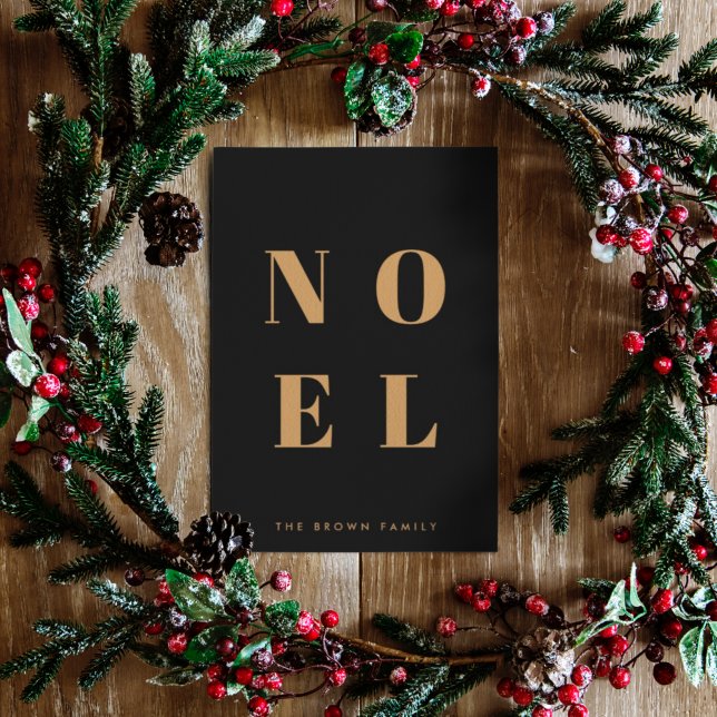 Noel Black and Gold | Trendy Stylish Christmas Holiday Card (Creator Uploaded)